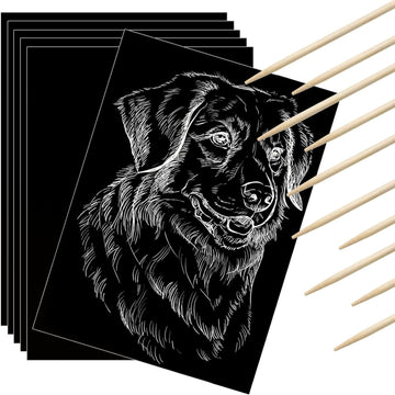 Gersoniel 100 Pieces Scratch Paper Art Set Craft Kits Black Coated Scratchboard Black Scratch Off Paper with Wooden Stylus for V