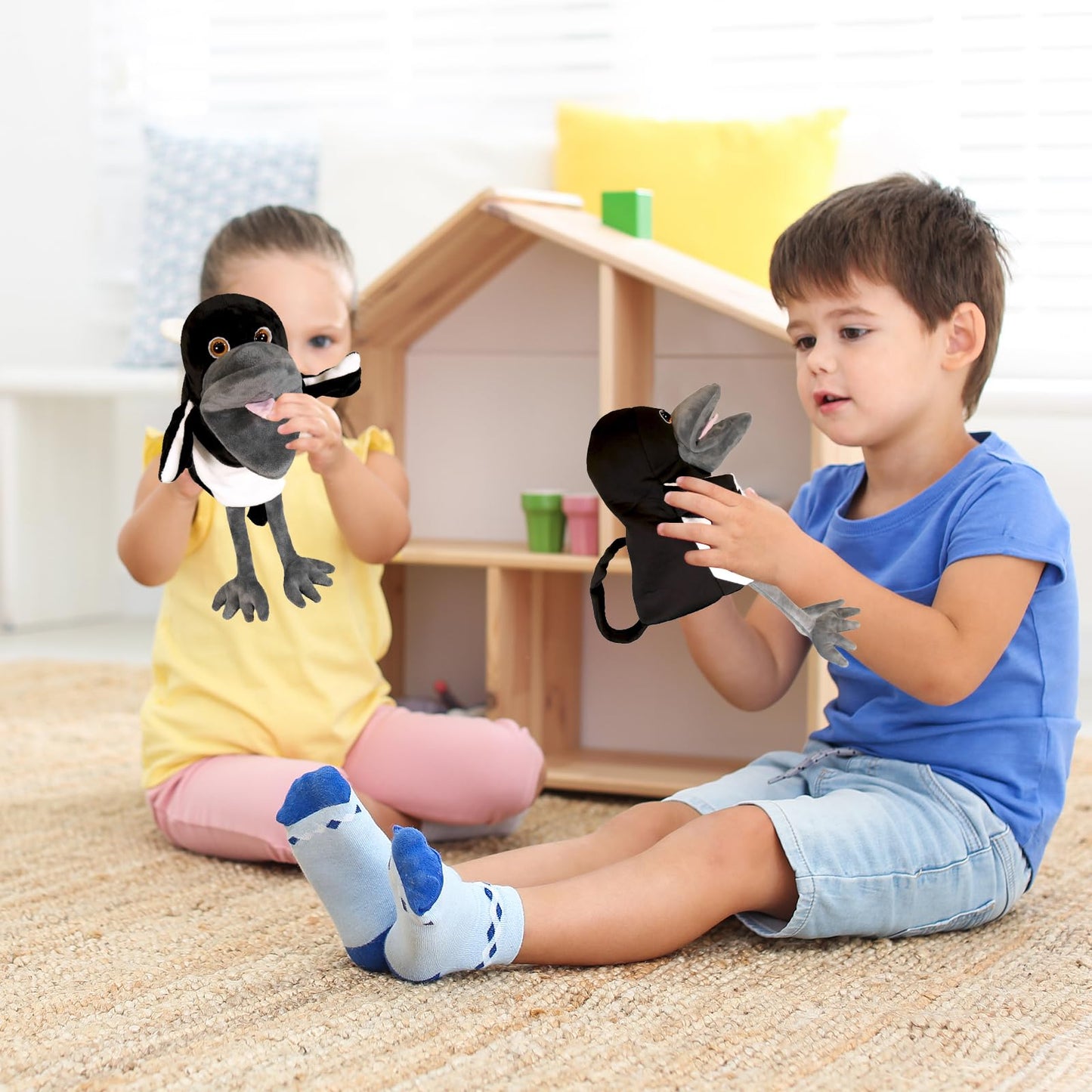 Steve And Maggie Plush Toy, Soft Magpie Plush Toy, Bird Hand Puppet, Bird Puppet, Educational Bird Toys, Sensory Toys, Animal Pu