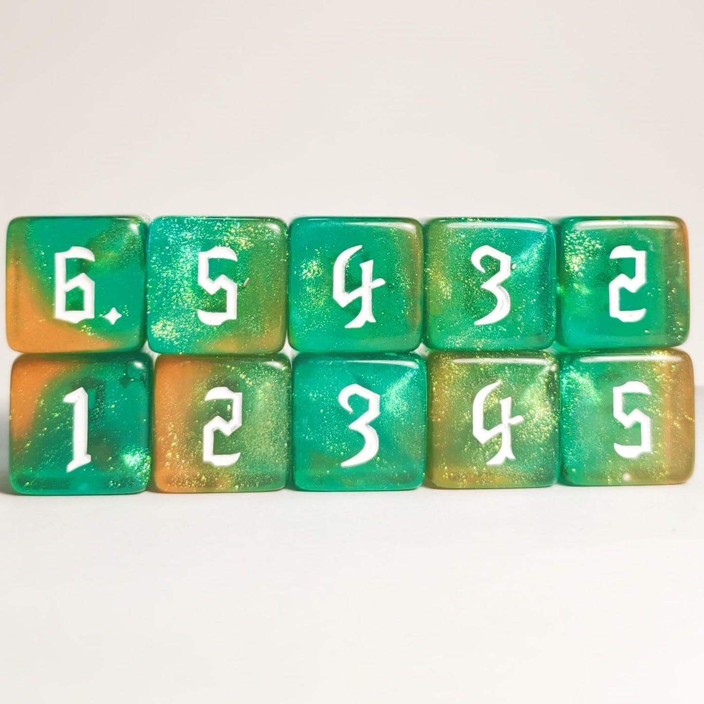 10 Pc D6 Dice 16Mm Acrylic Dice Set For Rpg Mtg Dnd Dice Table Games And Board Games (Green+Coffee)