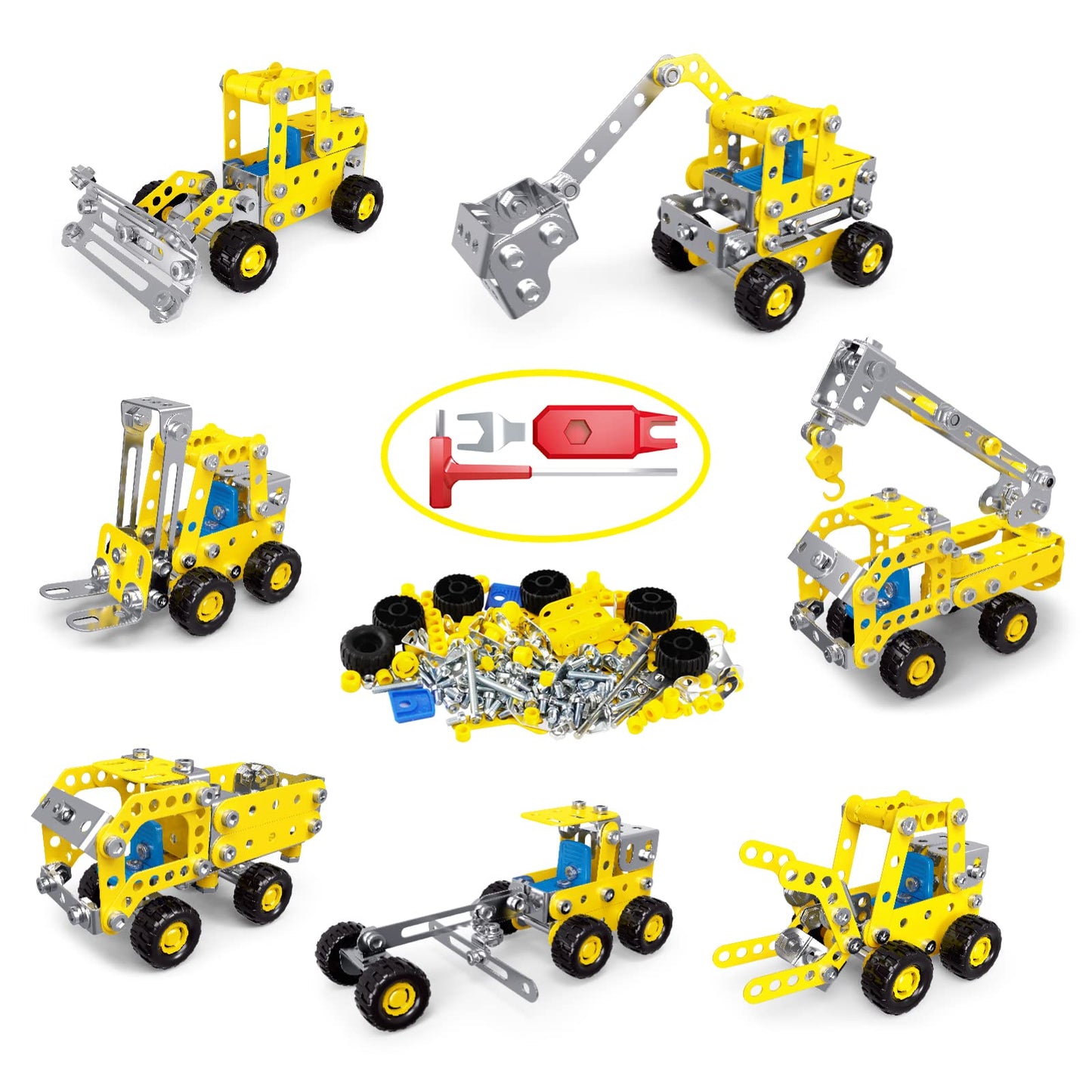 Ferthor Fun 7 in 1 STEM Toys Erector Set for Boys Age 8-12 Learning Engineering Kids Building Blocks Model Kits Metal Construction Toys for Kids 8 9 10 11 12+ Year Old(180PCS No Motor)