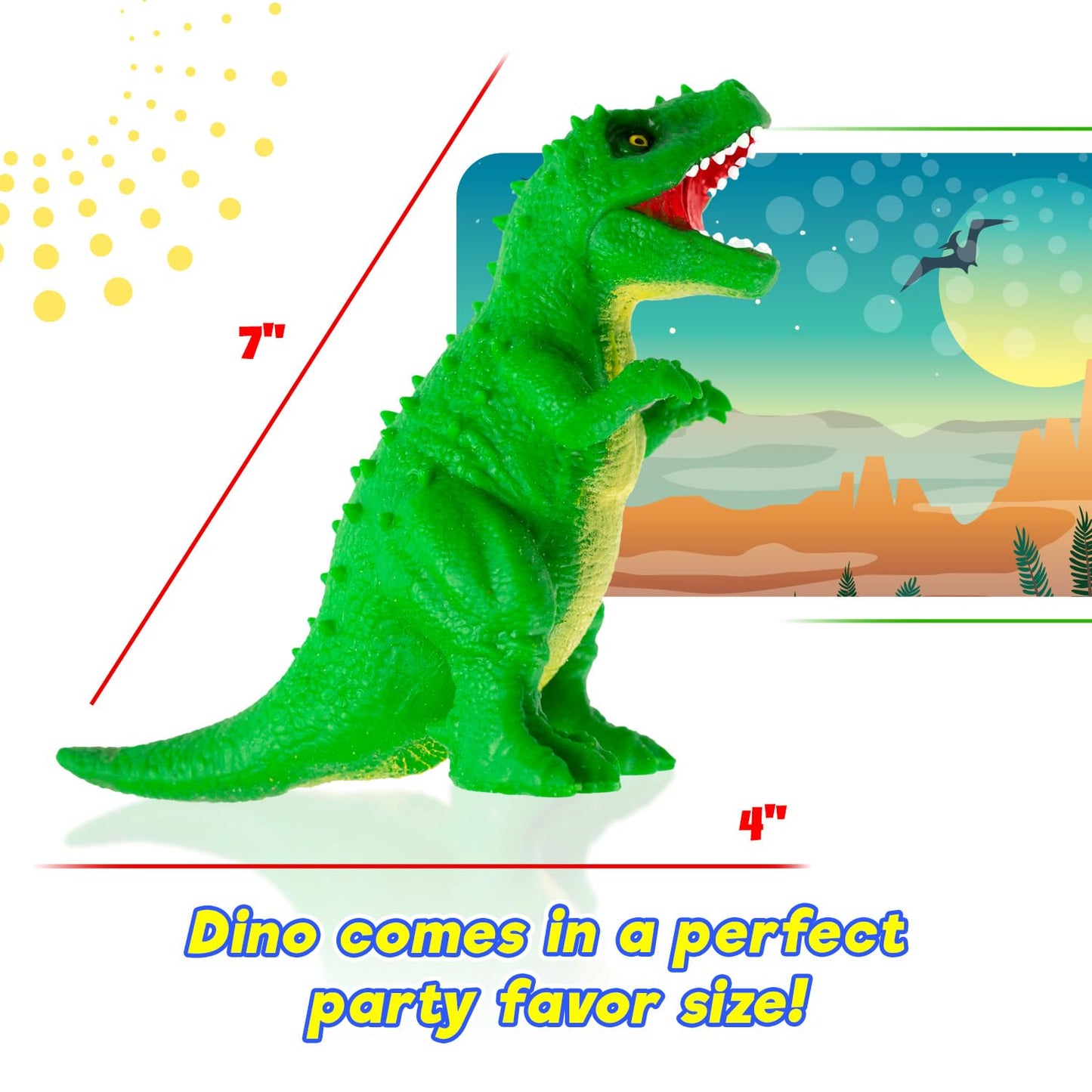 Ja-Ru Stretchy Toy Dinosaur Toy (1 Unit) T-Rex Rubber Dino ,Super Squishy And Individually Packed Fidget Toys For Boys, Realisti