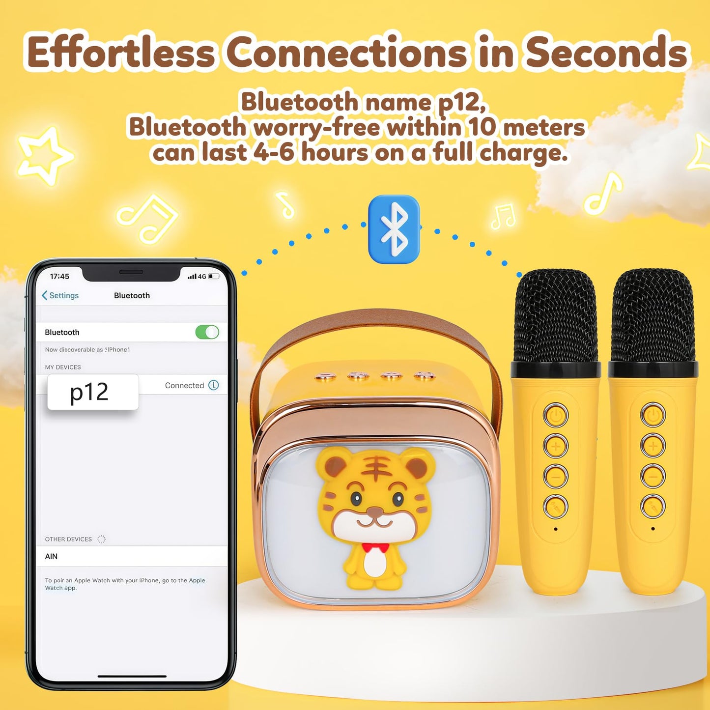 Karaoke Machine For Kids, Portable Mini Karaoke Machine With 2 Wireless Microphones, 4 5 6 7 8 9 10 Years Old Girl Boy Easter Ch