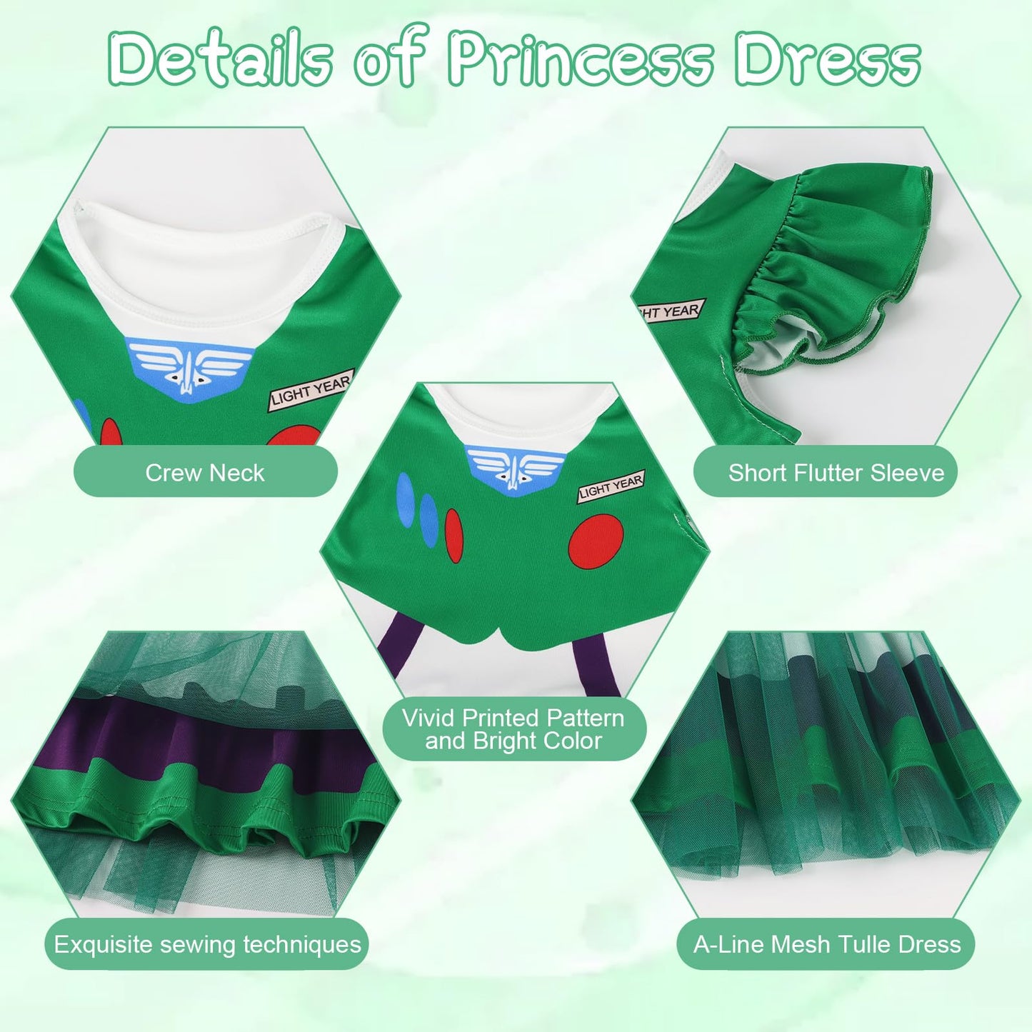Henzworld Little Girls Buzz Lightyear Costume Dressing Up Short Flutter Sleeve Tulle Tutu Dress For Girl Buzz Lightyear Hallowee