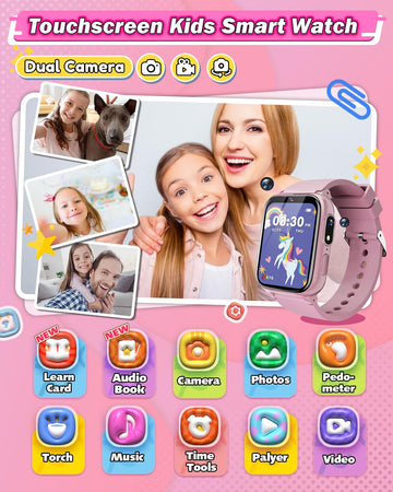 Sueseip Kids Smart Watches Girls Toys Age 6-8, Hd Touchscreen Dual Cameras Kids Watch For Girls Ages 8-10, Kids Toy With 26 Game