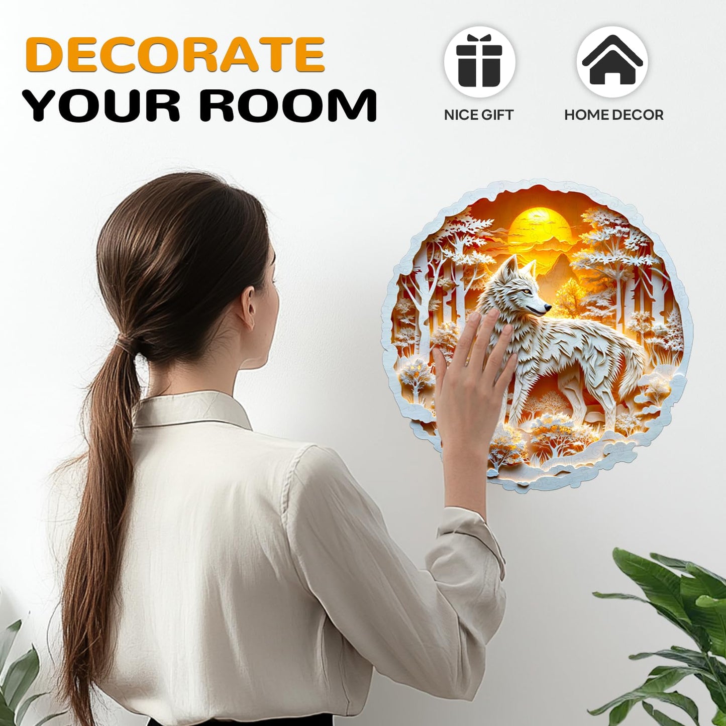 Wooden Puzzles for mature-themeds  300 Pieces Wolf Flat Puzzles with 3D Visual Effect  Wood mature-themed Puzzles  Birthday Gifts for Women Men (L-13.4 * 13.3in)