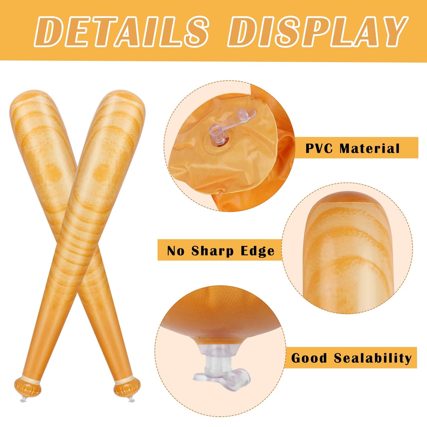 durony 9 Pack Baseball Bat Inflates 29.5 Inch Inflatable Baseball Bat Wood Grain Blow Up Sports Theme Toy for Sports Carnival Bi