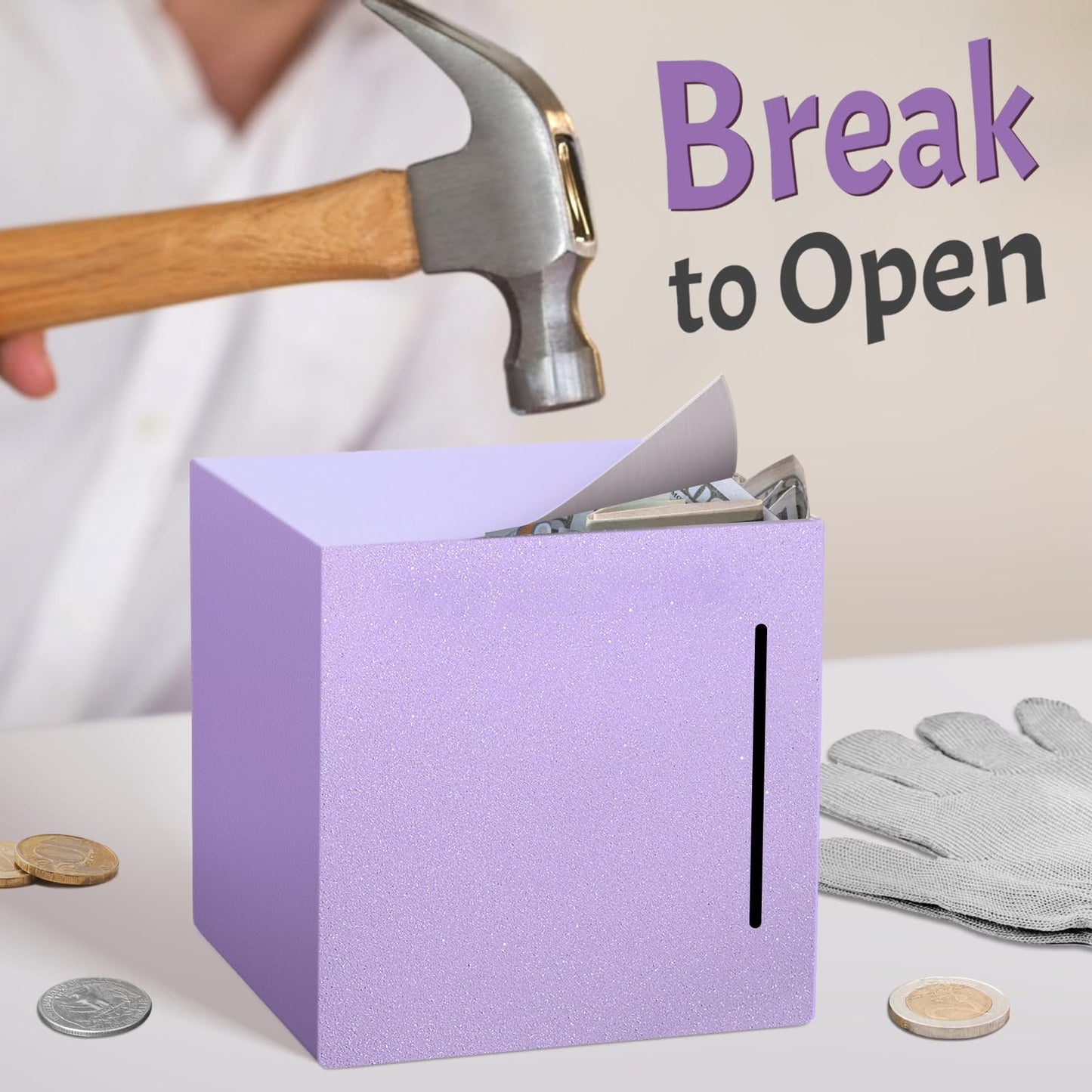 Piggy Bank For Adults Must Break To Open, Unbreakable Adults Piggy Bank Made Of Stainless Steel, Metal Saving Bank (Purple, 5.9-