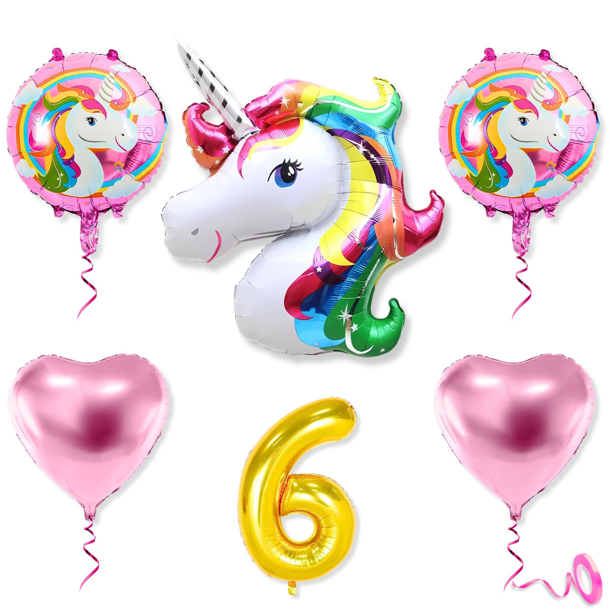 Mystic Toy Store 6th Unicorn Balloons for Birthday Decoration Kit Pink White 6 year Old Baby Boys Girls Kids 5 Pcs Unicorn Theme