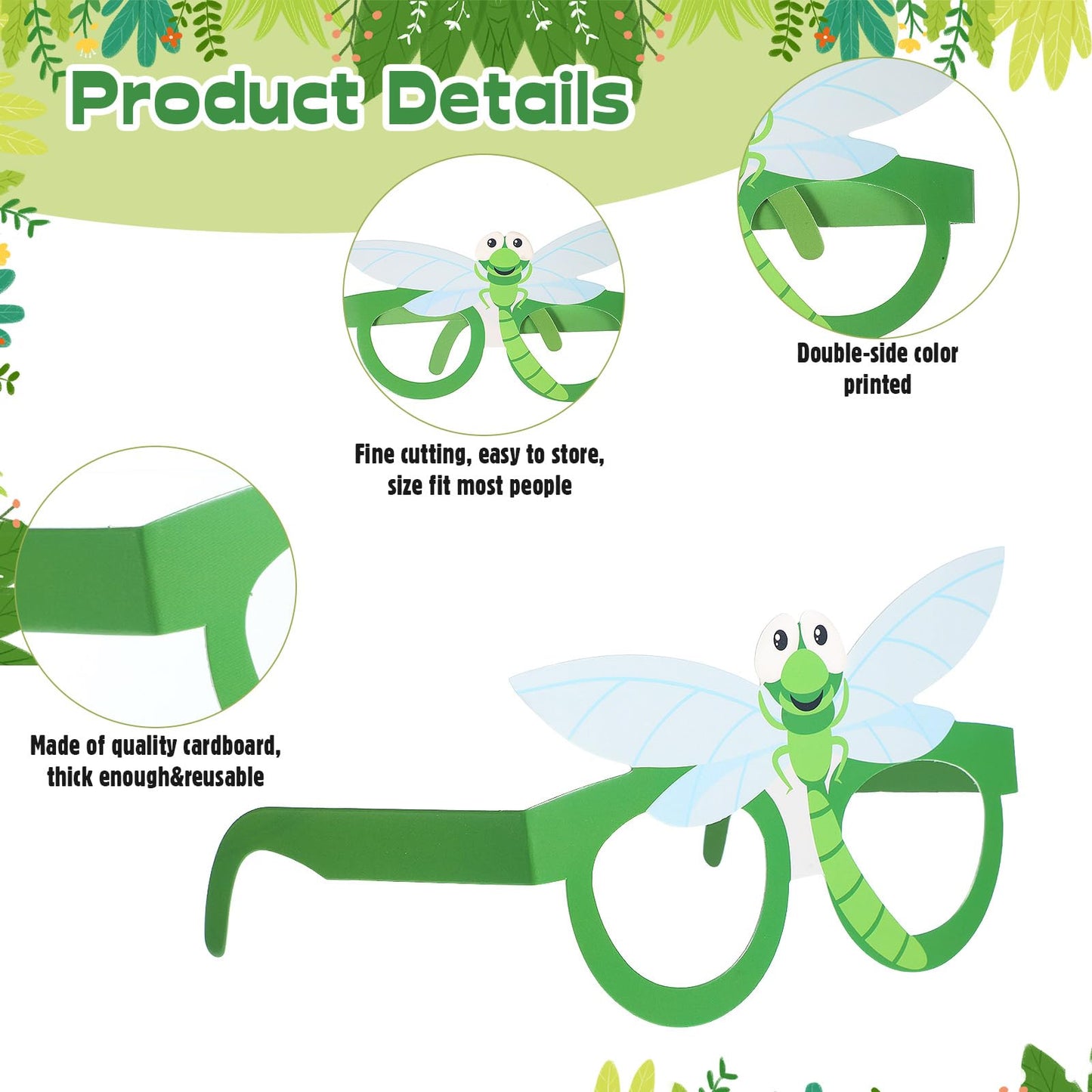 Harrycle 32 Pcs Spring Insect Party Favors Summer Bugs Paper Glasses Frame Insect Photo Booth Props Eyeglasses for Spring Bugs B