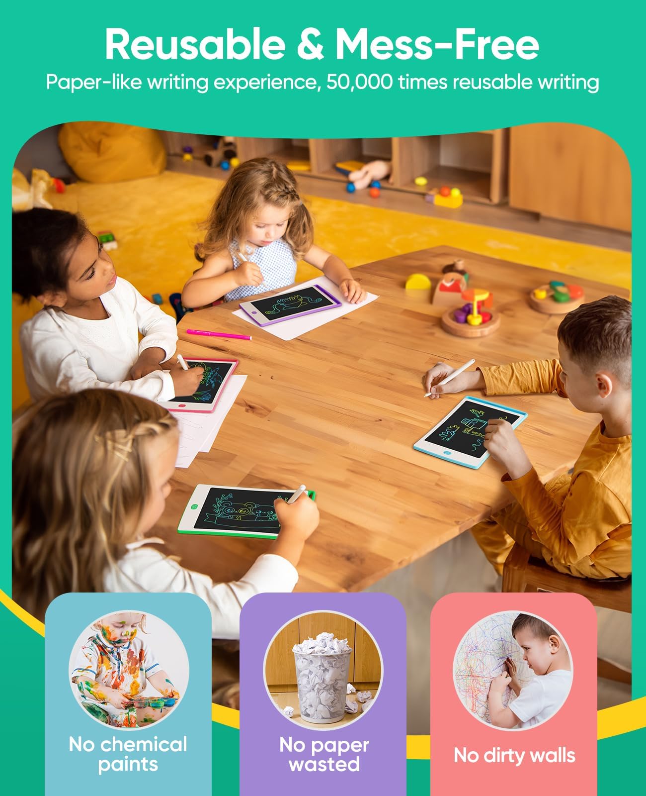 Magic Jimmy 4 Pack LCD Writing Tablet, 8.5 Inch Colorful Toddlers Drawing Tablet for Kids, Creative Doodle Board Drawing Pad, To