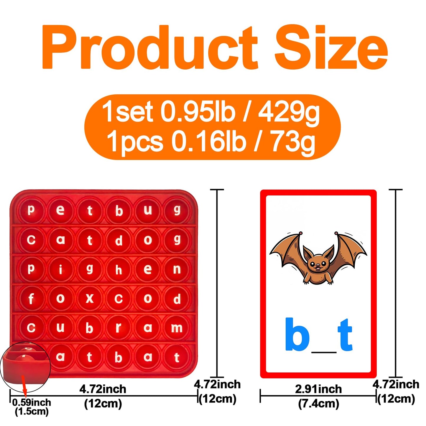 Proweber CVC Learning Pop Fidget Set with Flash Cards - Educational Spelling and Reading Game for Preschool and Kindergarten, In