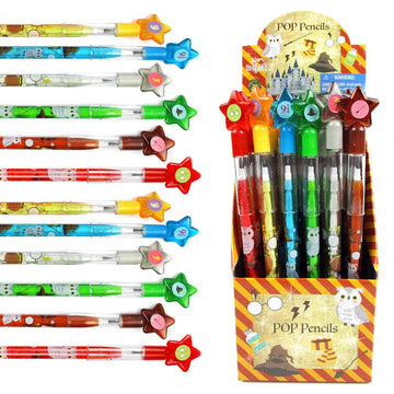 TINYMILLS 24 Pcs Wizard Multi Point Stackable Push Pencil Assortment with Eraser for Wizard Birthday Party Favor Prize Carnival 