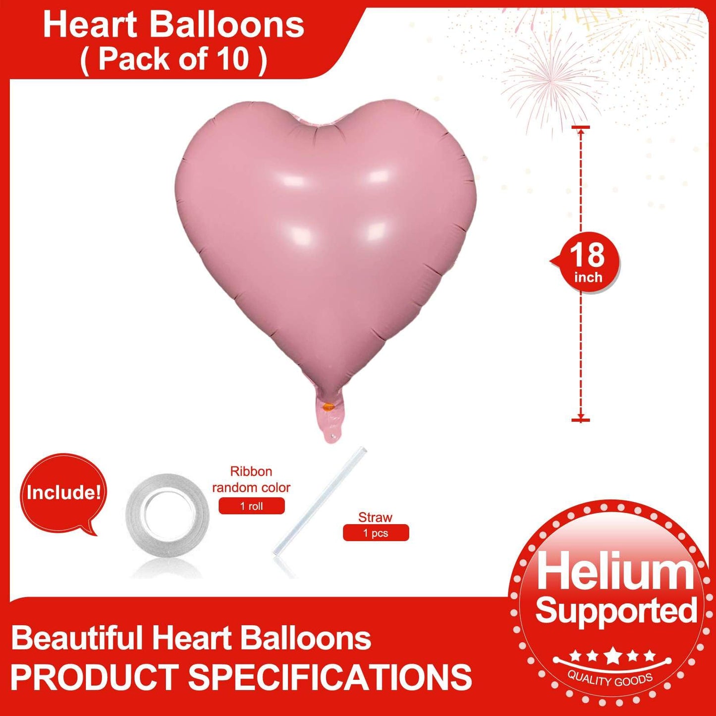 Lovoir 10 Pcs Pastel Pink Heart Shape Foil Mylar Balloons 18 Inch Love Balloons For Valentine'S Day Birthday Party Decorations W