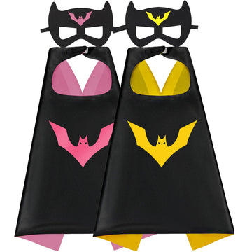 Mizzuco Superhero Capes For Kids Cloak With Mask Halloween Costumes And Party Dress Up 2Pcs(Black+Yellow