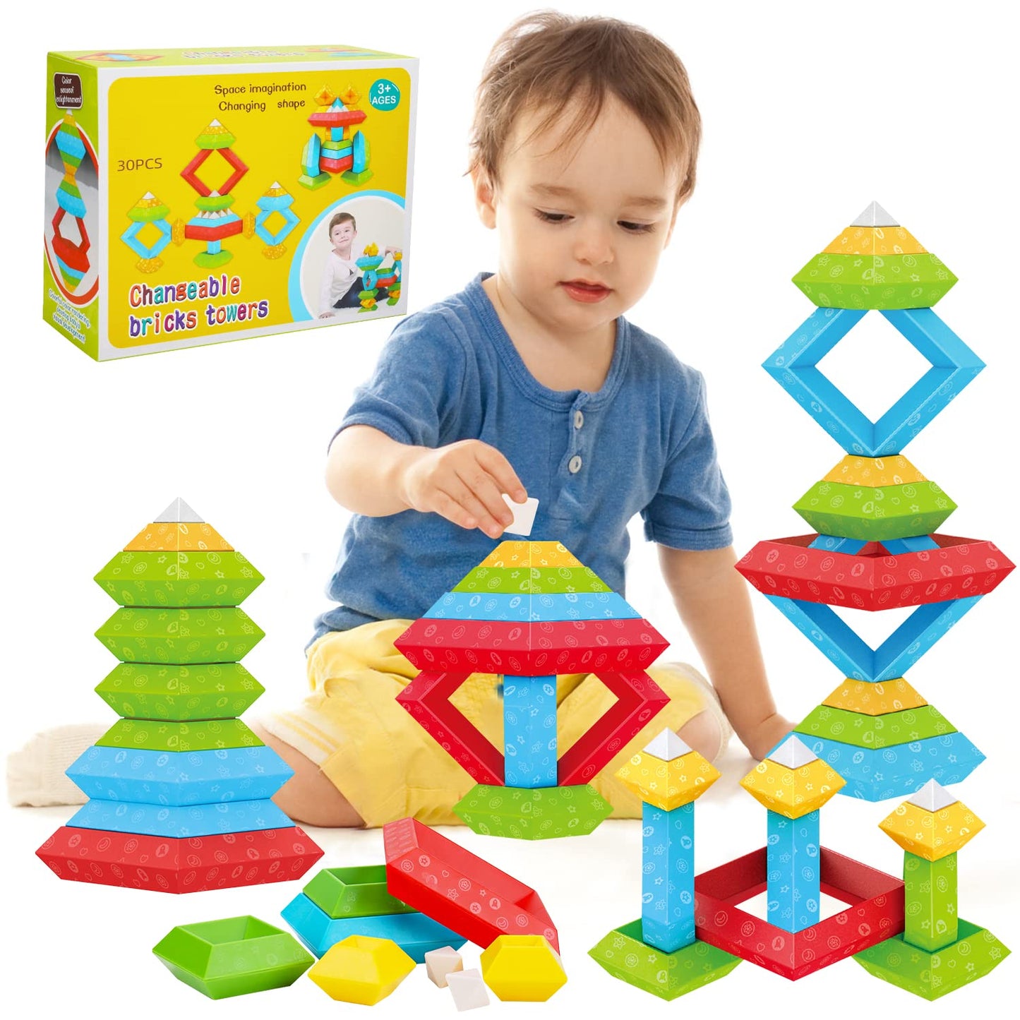 Tsomtto Montessori Toys For 1 2 3 4 5 Year Old Boys Girls Toddler 1-3 Preschool Learning Activities 30 Pcs Stacking Building Blocks Stem Stackable Educational Sensory Easter Gifts For Kids Age 1-2 2-4