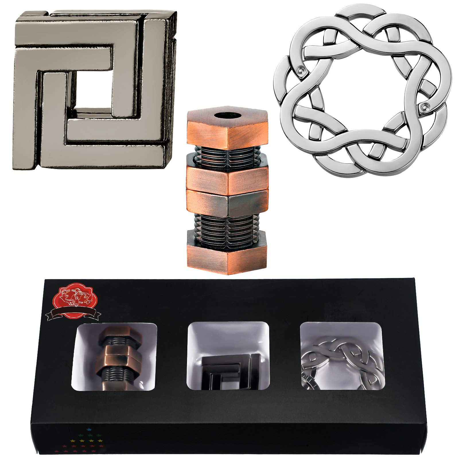 Skylety 3 Pieces Brain Teaser Metal Puzzles  Valentine's Day Gift for Her Him  3D Metal Puzzles for mature-themeds  IQ Logical Games  Unlock Interlocking Knot Puzzle Hard Educational Toy(Classic Style)