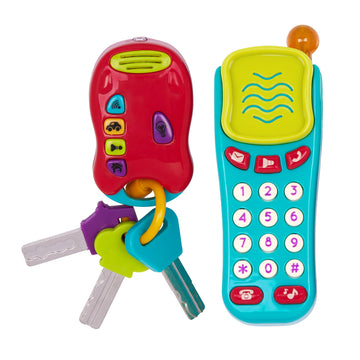 Battat – Sensory Toys – Pretend Phone & Keychain – Toddler Light-Up Phone – Toy Car Keys & Phone – 10 Months + – Light & Sound Phone + Light & Sound Keys