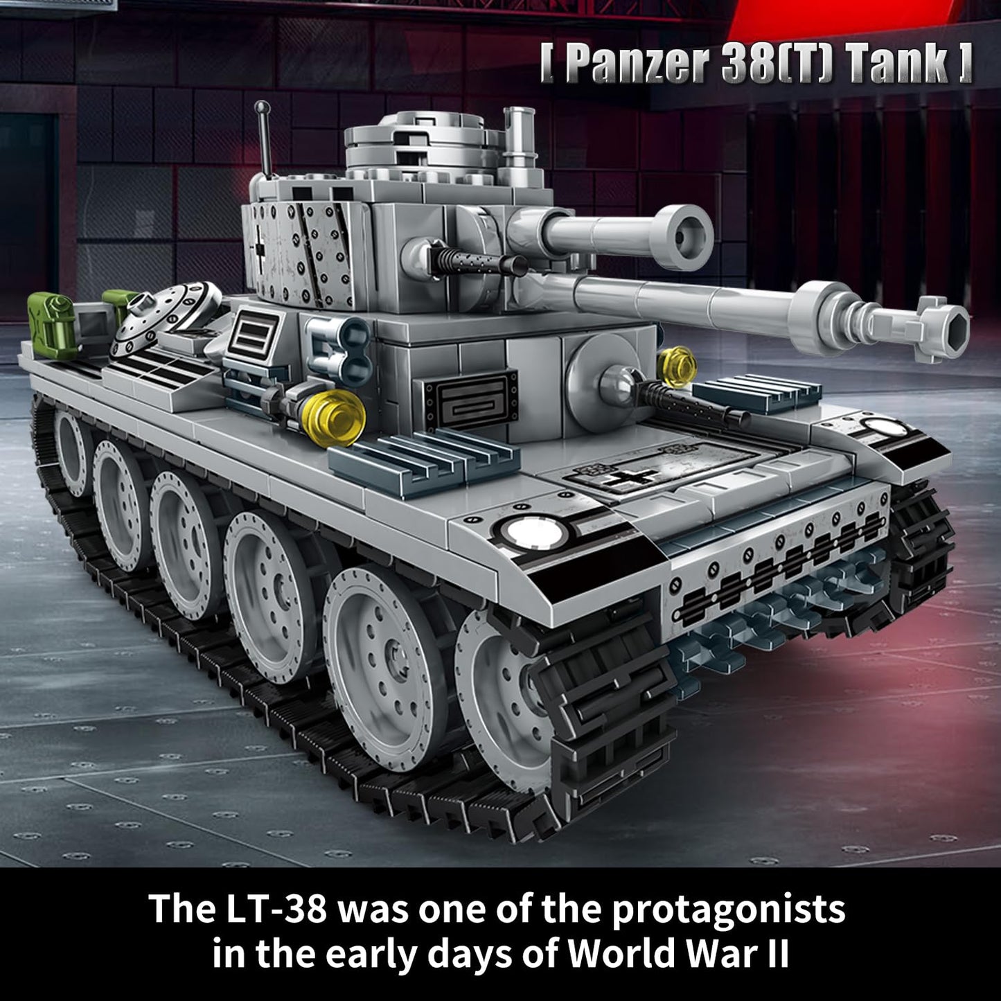 WINGIFT WW2 Army Tanks Building Set, 1030 Pieces, German Panzer 38T & Tiger Tank, Plastic, Yellow, Model 66005, Gift for Teens & Adults