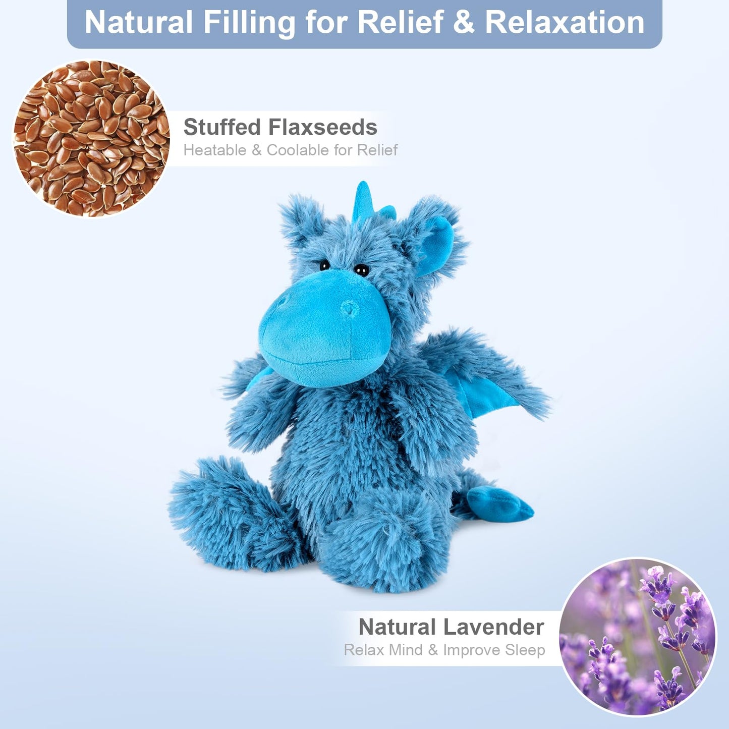 Suzzipals Dragon Plush With Microwavable & Freezable Heating Pad, Microwavable Stuffed Animals Heating Pad For Comfort, Lavender