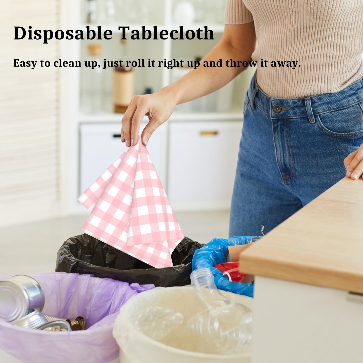 12 Pcs Pink Gingham Tablecloth 54    108 Inches Pink And White Checkered Table Cloth Disposable Plastic Waterproof Tablecover Fo