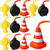 Mifoci 12 Pack Race Car Cups with Straws Plastic Traffic Cone and Tire Cups Kids Yellow Trophy Construction Birthday Party Suppl