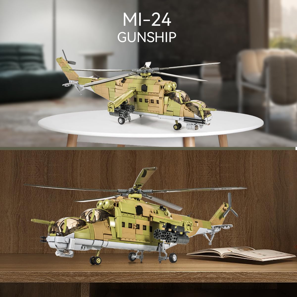 DAHONPA MI-24S Medium Military Helicopter Building Set, 850+ Plastic Bricks, Black Air-Force Toy for Kids and Adults