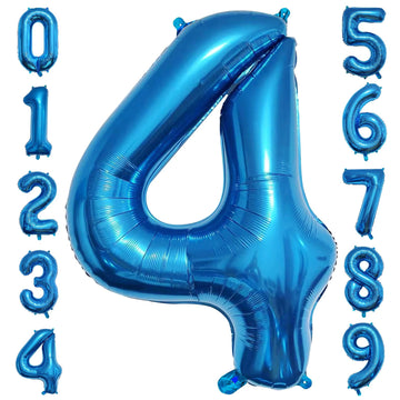 Paticool 40 Inch Blue Number Balloon 4, Large Number Foil Balloons Mylar For Girl Boy Birthday Party Celebration Decorations Sup