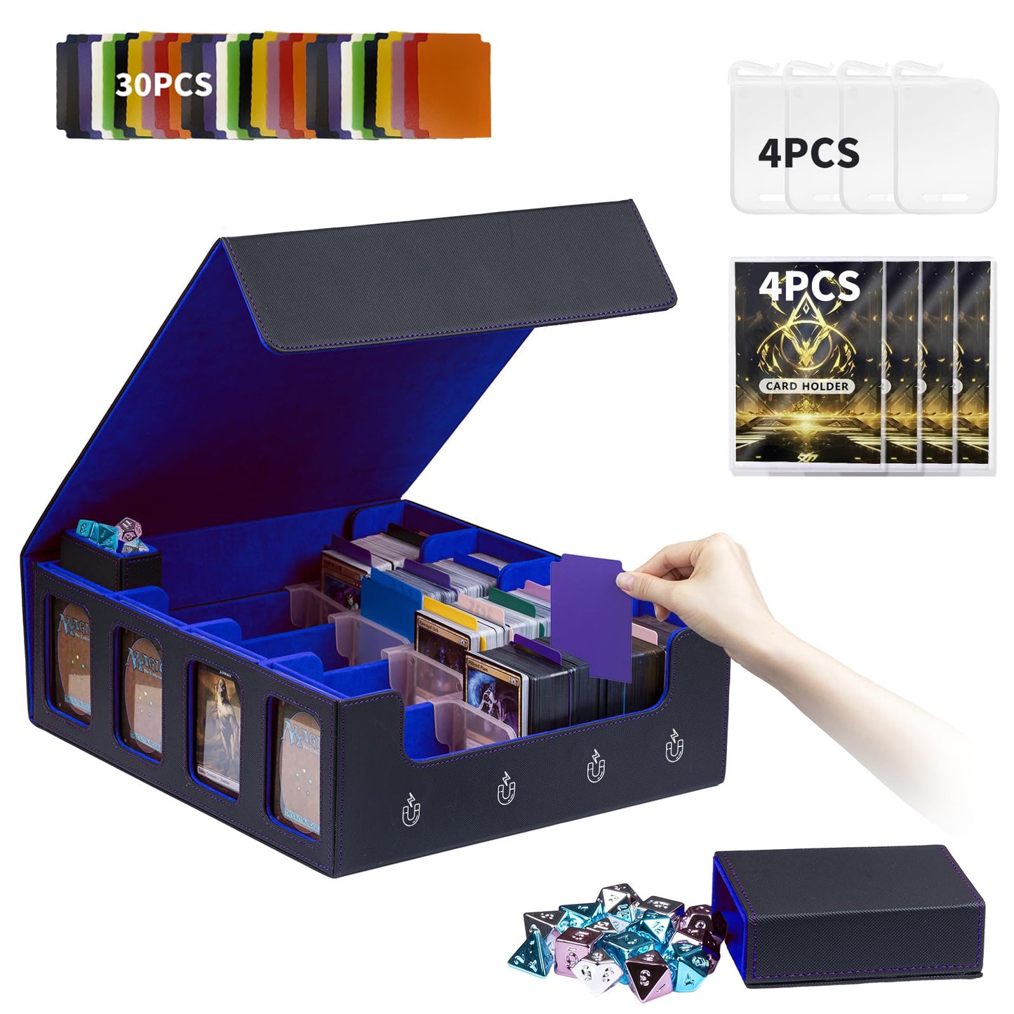 Pluscraft Card Storage Box 3200+ MTG Commander Deck Box TCG Deck Case with Display Windows Dice Tray,Card Organizer 30 Colorful