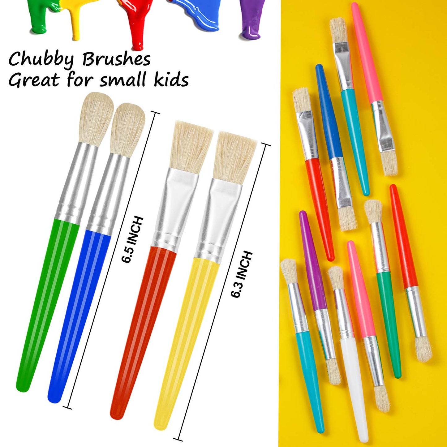 Ygaohf 30 Pcs Paint Brushes For Kids - Colorful Kids Paint Brushes Big Chubby Toddler Paint Brushes, Easy To Clean & Grip Round Flat Preschool Paint Brushes For Acrylic Washable Paint