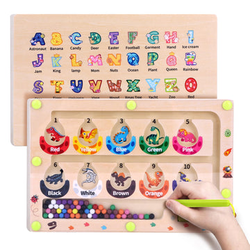 Uiseba Dinosaur Mini Magnetic Color And Number Maze Montessori Toy For Ages 3 4 5, Toddler Busy Board, Educational Preschool Lea
