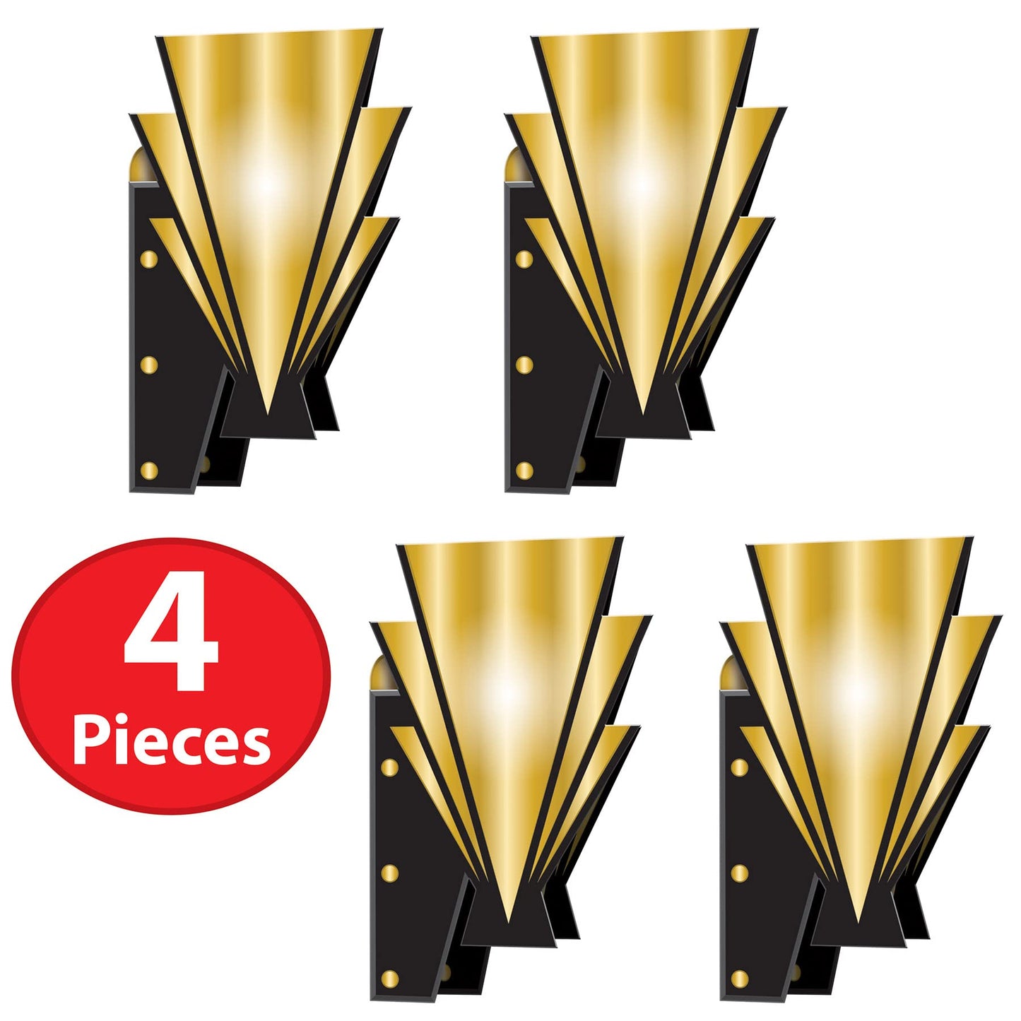 Beistle 20s Wall Scones 4 Piece Awards Night Decorations, 15, Black/Gold
