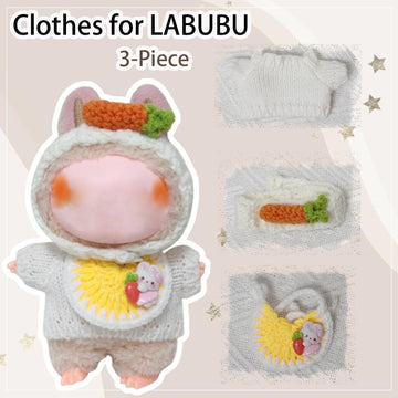 Clothes For Labubu 17Cm Labubu Accessories Crochet 3 Piece Set Outfits For Labubu(Carrot)