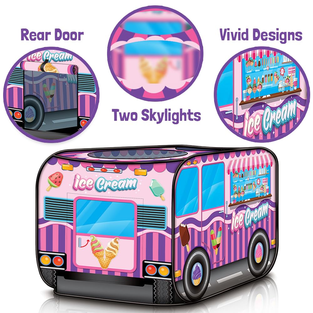 Artcreativity Ice Cream Truck Tent With Carry Bag, Pop Up Indoor - Outdoor Tent For Kids, Indoor Playhouse With 2 Openings, Flat-Folding Play Tent For Toddlers, Compact Storage 43.5 X 28 X 26.5 Inches