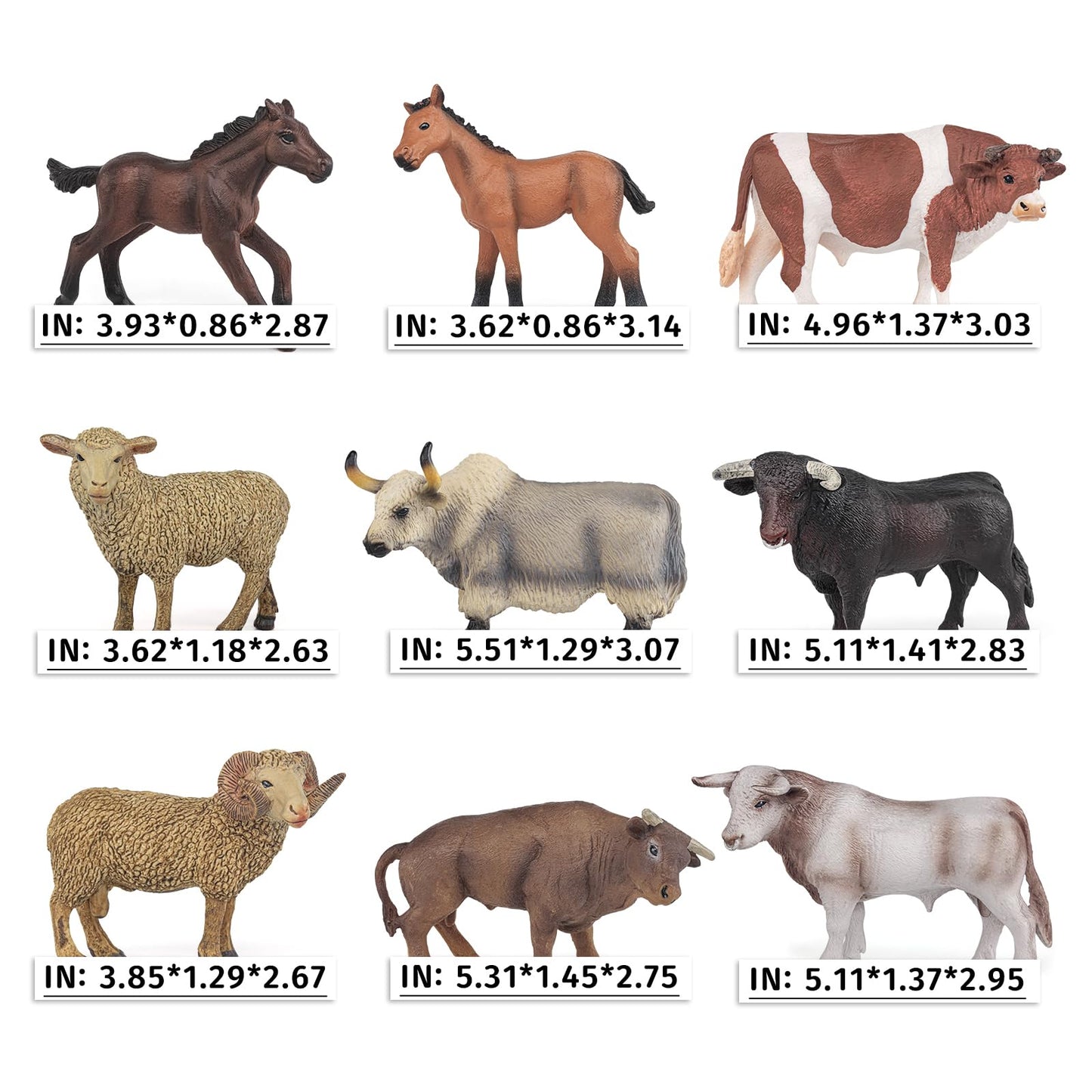 LC JoyCre Bull Toys Bulk Playset 9PCS Cows Toys for Toddlers Sheep Figures Appaloosa Foal Figures Sheep Model Kids Birthday Part