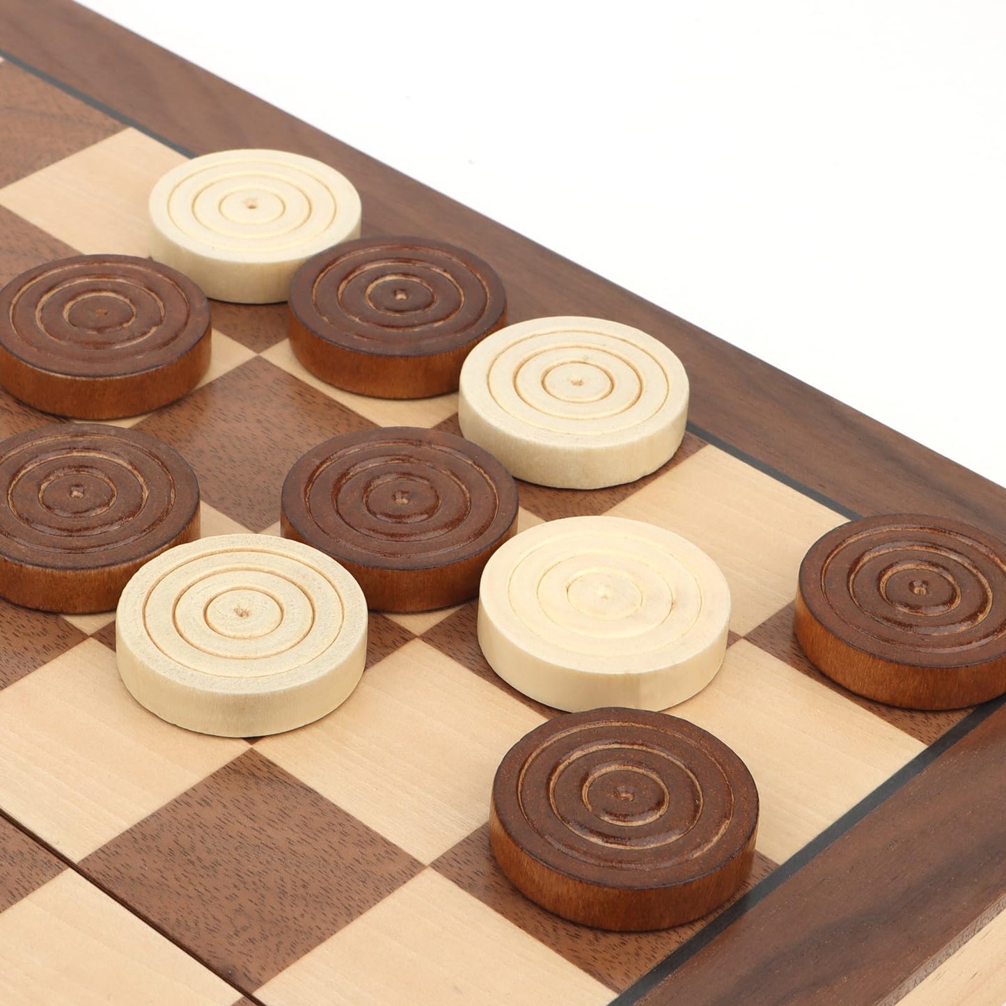QuadPro Wooden Checkers - 24 Premium Wood Pieces, 1.26" Diameter, Brown & Burlywood, Ideal for Backgammon Replacement, Model W0032