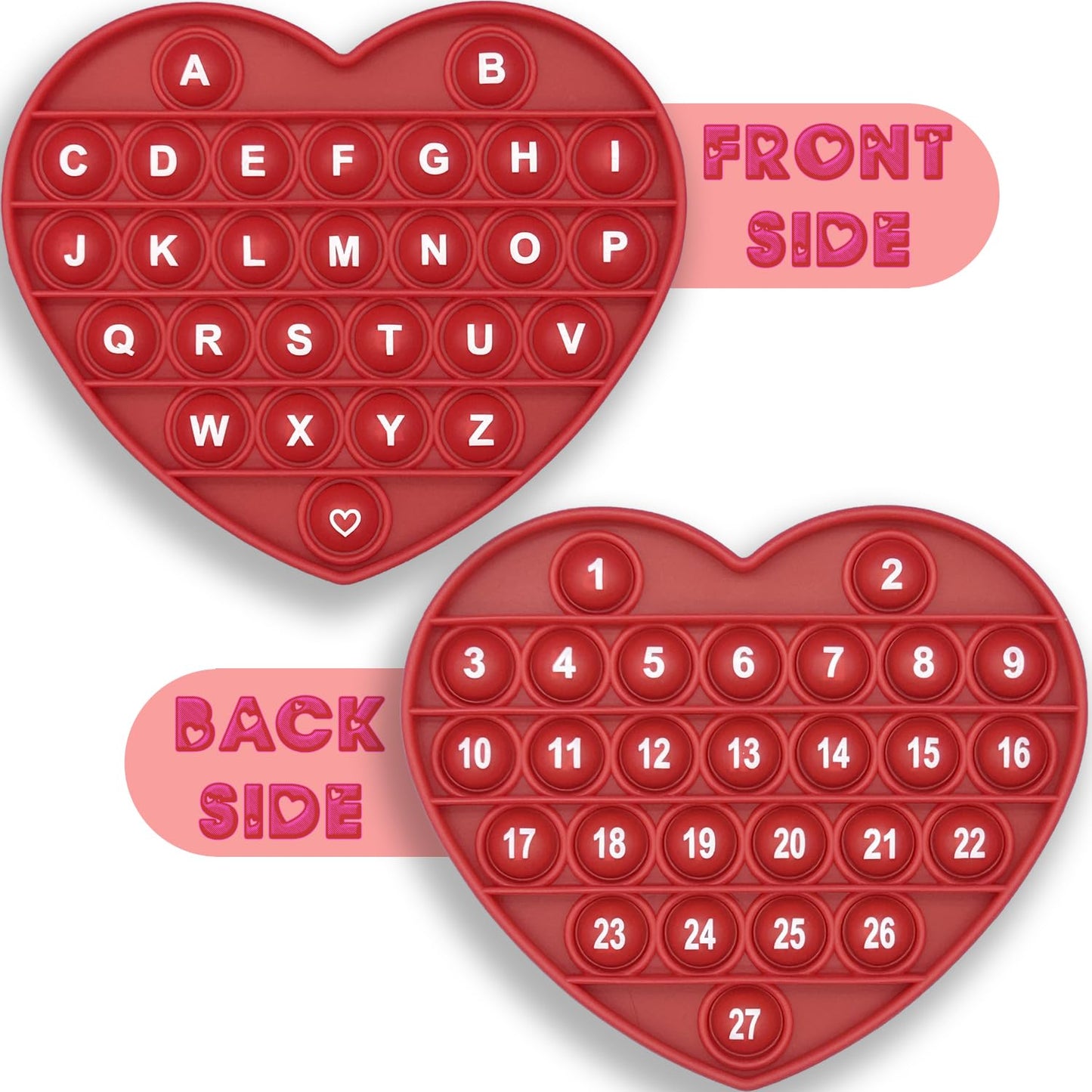 Petbsnvb Red Heart Shaped Pop Bubble Valentines Fidget Toy With Letters And Numbers, Xmas Gift Sensory Toy With Alphabets Kids Birthday Party Classroom Prize Stress Reliever