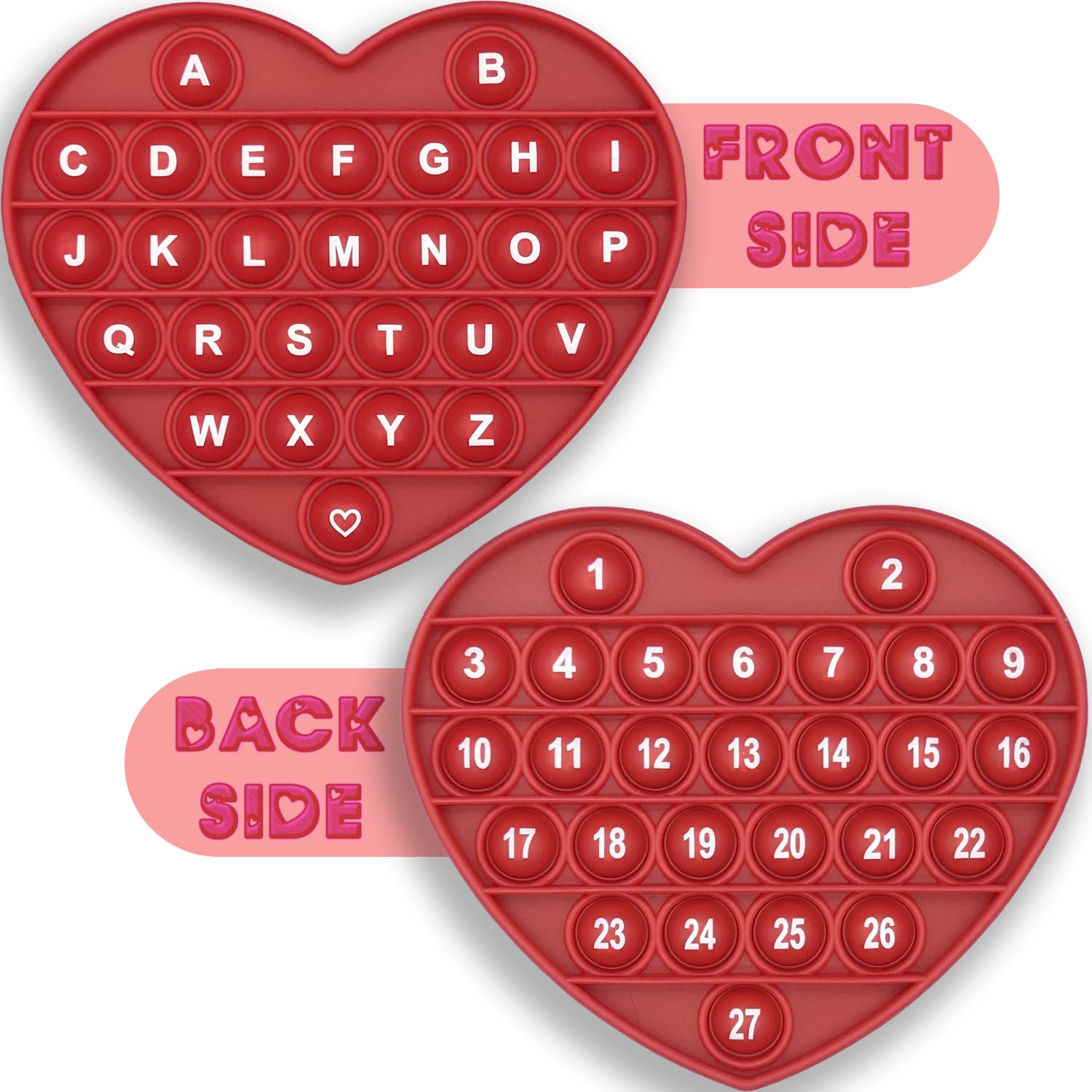 Petbsnvb Red Heart Shaped Pop Bubble Valentines Fidget Toy With Letters And Numbers, Xmas Gift Sensory Toy With Alphabets Kids Birthday Party Classroom Prize Stress Reliever