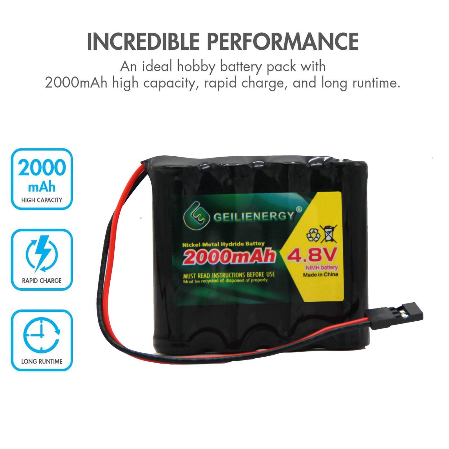 QBLPOWER 4.8V 2000mAh NiMH RX Receiver Battery Pack RC Futaba Hitec JR for RC Cars and Airplanes(2 Pack)