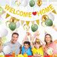 Welcome Home Decorations,Green Gold Welcome Home Balloons Banners Set,Welcome Home Glitter Banner With Confetti Balloons,Pennant