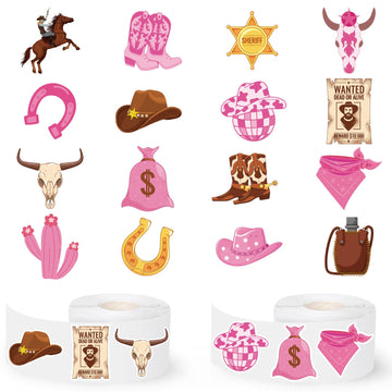 Whaline 1400 Pcs Western Cowboy Cowgirl Stickers 16 Design Pink Stickers Disco Waterproof Decals for DIY Crafts Home Classroom R