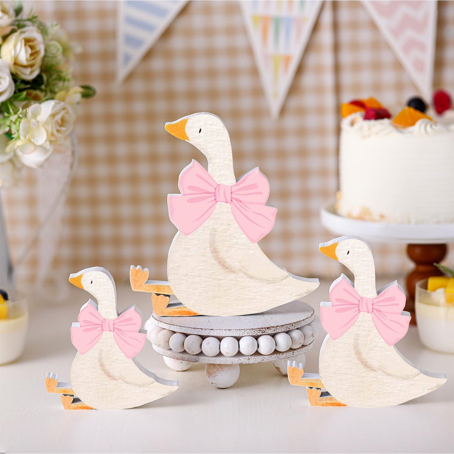 Lineshading 3 Pcs Silly Goose Birthday Party Decoration Pink Bow Wooden Silly Goose Baby Shower Decor Funny Table Centerpiece Gi