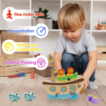 Aluabi Board Games For Kids & Adults, Noah'S Ark Wooden Balance Stacking Toys,Stacking Blocks Balance Game, Bible Story Toys Baptism Gift For Boys Girls,Fine Motor Balance Game,Easter Birthday Gift