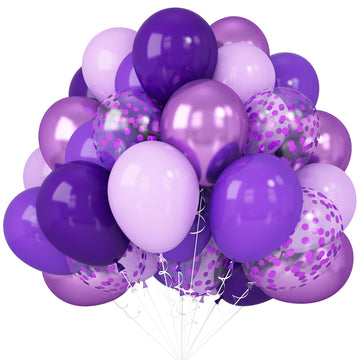 Purple Balloons Set Metallic Purple Balloon 50Pcs 12Inch Pastel Purple Latex Helium Balloons With Purple Confetti Dark Purple La