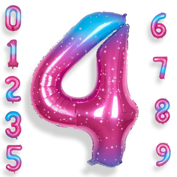 Rainbowq 4 Balloon Number 40 Inch For Boy Or Girl Big Starry 0-9 Foil Mylar Large 4 Number Balloon Happy 4Th Birthday Party Anni