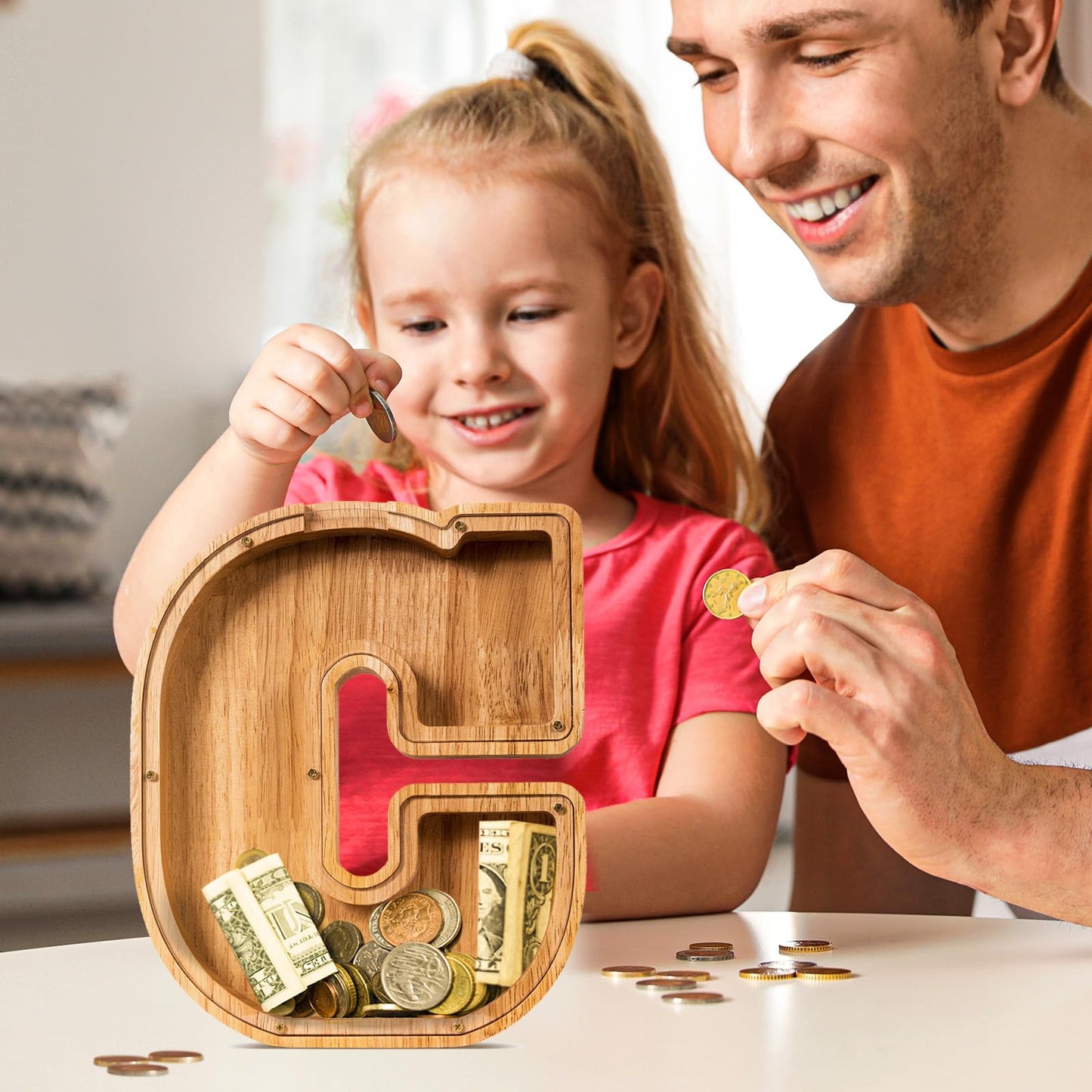 SummiDate Wooden Letter Piggy Bank| Piggy Bank for Boys Girls Toddler| Alphabet C Money Bank| Coin Bank Birthday Gift for Kids|Birthday Gift for Kids (C)