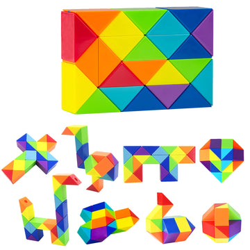 1Pc Snake Fidget Toy Cube Twist Puzzle 24 Wedges, Large Size Rainbow Magic Snake Toy Brain Teaser Stocking Stuffers Party Favors