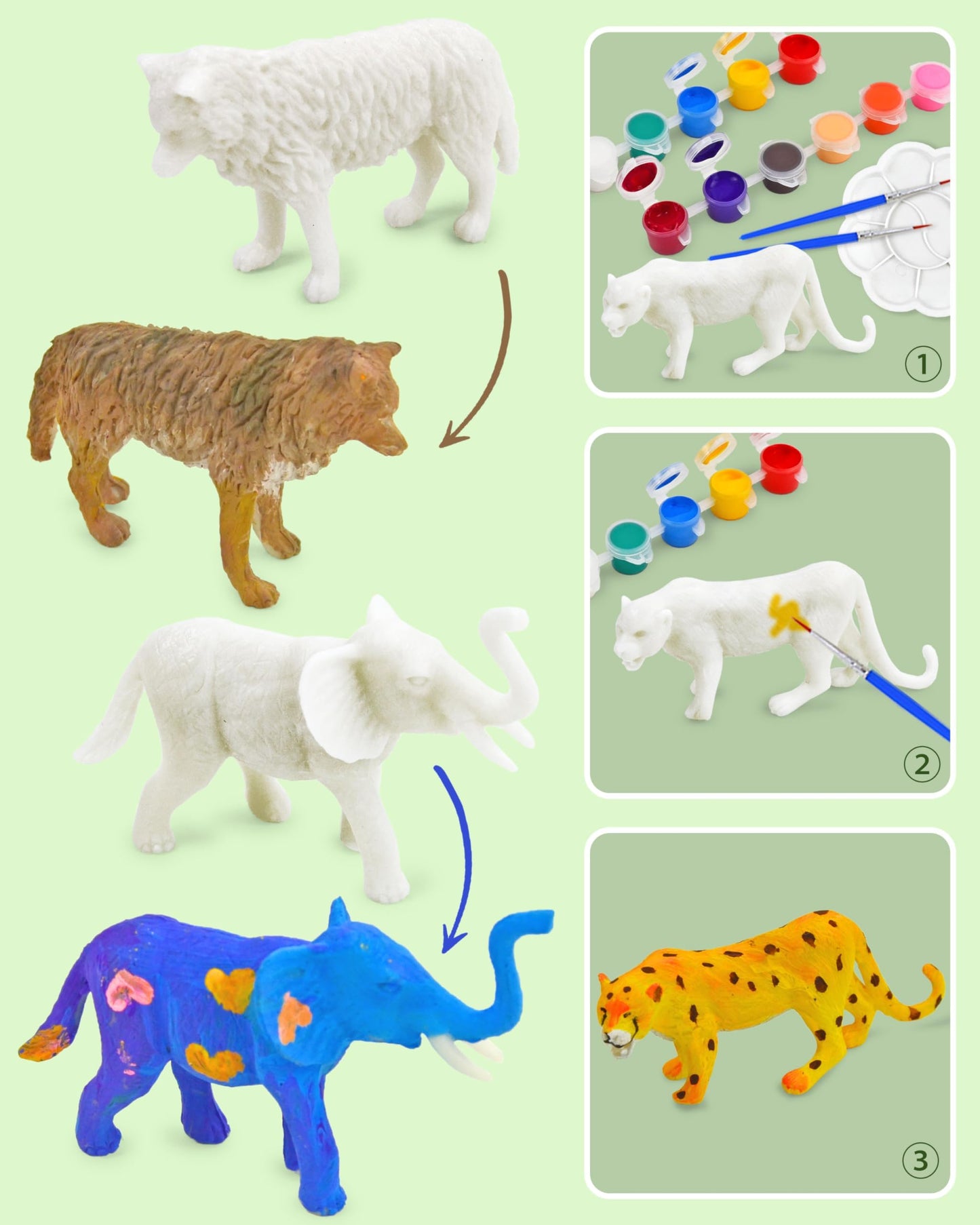 Vileafy Safari Animal Painting Craft Kits for Kids Ages 4-8 - 12 Paintable Animal Figures with Brushes & Palettes - Fun DIY Arts