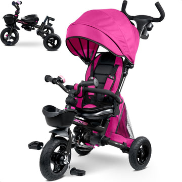 RIDYEE 7-in-1 Toddler Tricycle for 18 Months to 5 Years, Trike for Toddlers with Rotatable Seat, All-Terrian Rubber Tire, Double