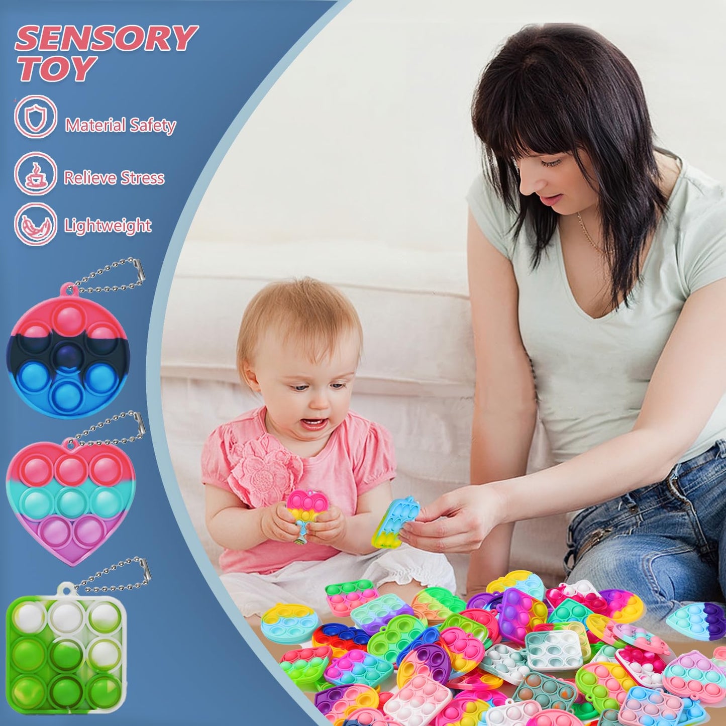 30PCS Party Favors for Kids Bulk Fidget Toys  Birthday Party Toys  Small Classroom Prizes Box Fidgets Toys for Kids Toddlers mature-themed  Goodie Bag Stuffers  Treasure Chest  Bubbles Poppers (Square)