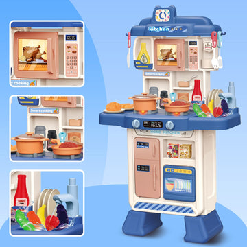 deAO Kids Kitchen Playset 35PCS Play Kitchen Toys Accessories with Sounds Lights,Cooking Stove Steam,Pretend Play for Toddler Ag
